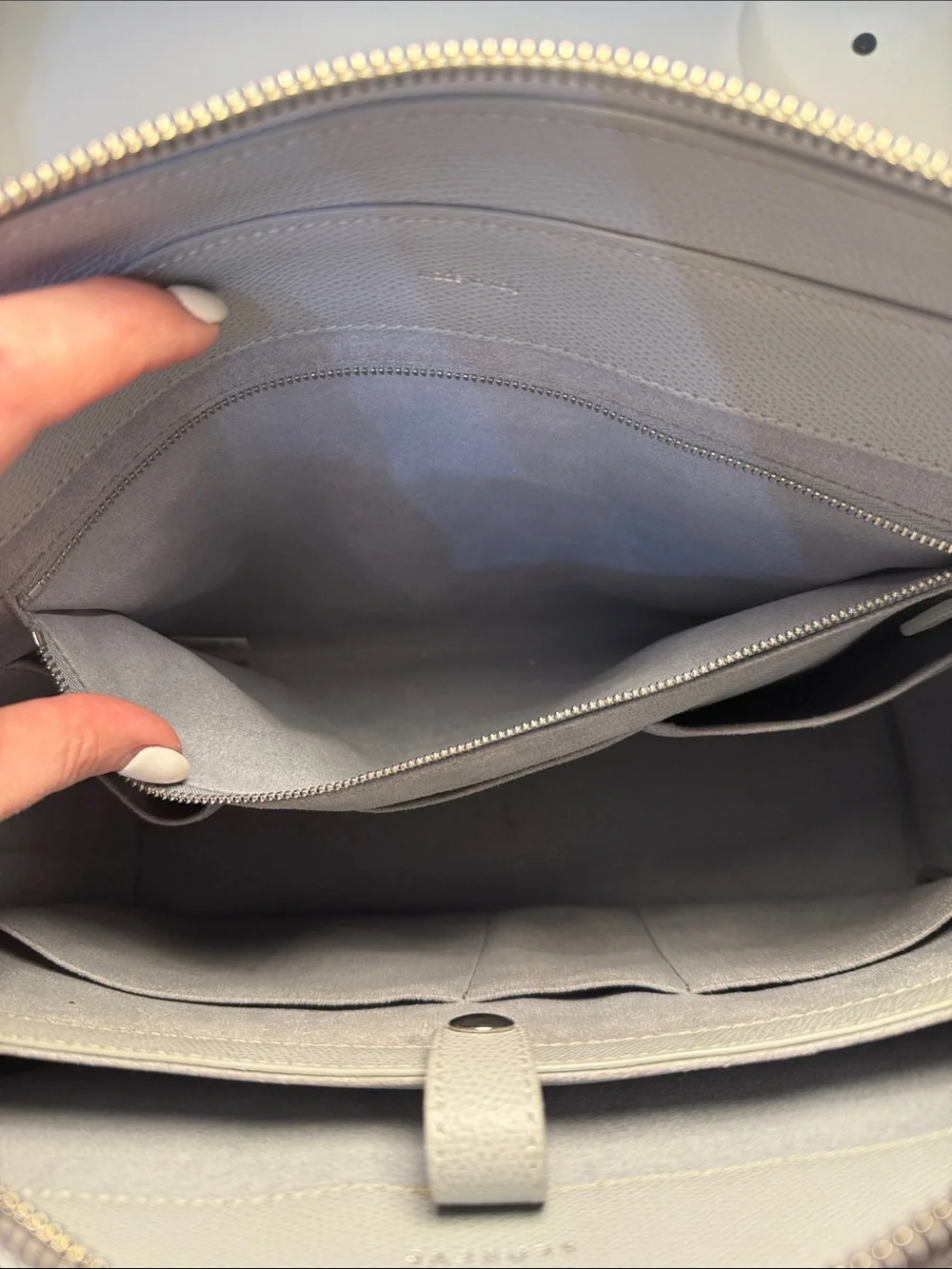 Senreve Pebbled Leather Satchel in Light Gray